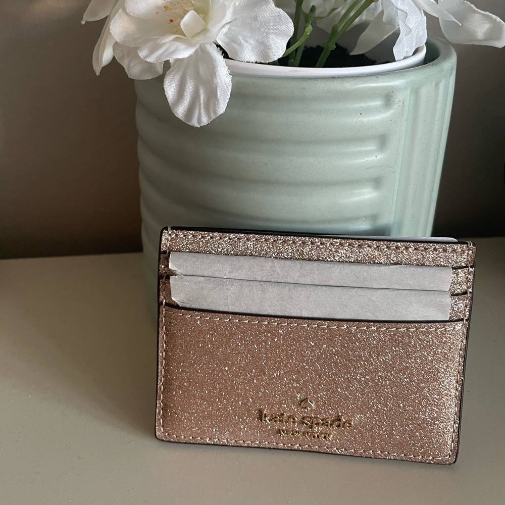 Kate Spade Shimmy Glitter Small Cardholder in Rose Gold